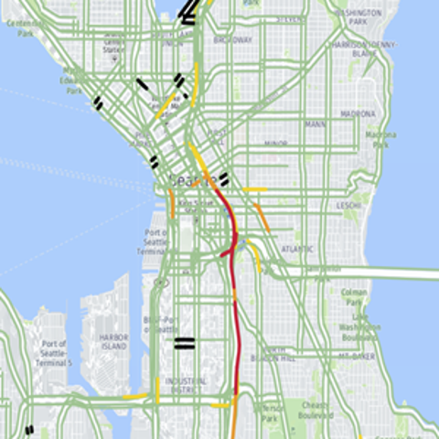 Highway traffic in Seattle, which has been hit har