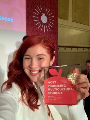 Jessica Tarin, named one of the 50 Most Promising Multicultural Students by the American Advertising Federation, with her award at the three-day program hosted in New York City.