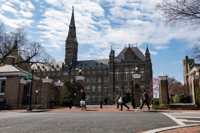 The Georgetown University campus on Thursday during the school's spring break. Classes will resume online and the university has encouraged students to 