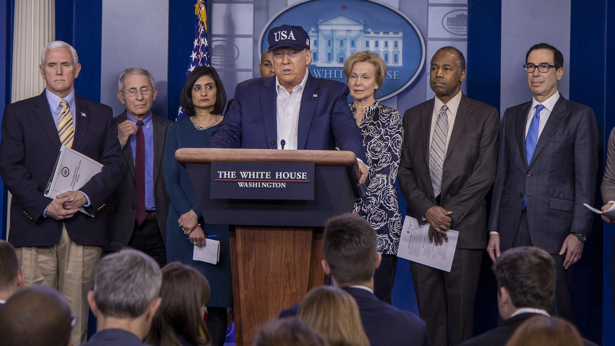 U.S. President Donald Trump speaks in the press briefing room at the White House on March 14, 2020 in Washington, DC. President Trump also told reporters he was tested for the novel coronavirus Friday night but did not reveal the results and said he did not know when he would get them.