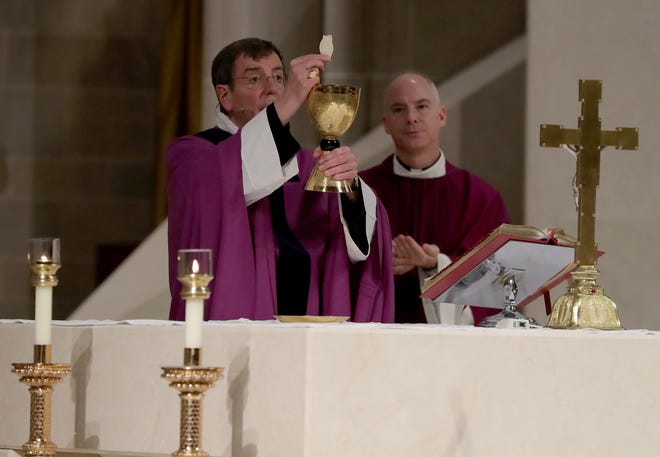 Due to the coronavirus pandemic, Archbishop Vigneron's service was live-streamed to the parishioners of Blessed Sacrament church in Detroit Sunday, March 15, 2020.
