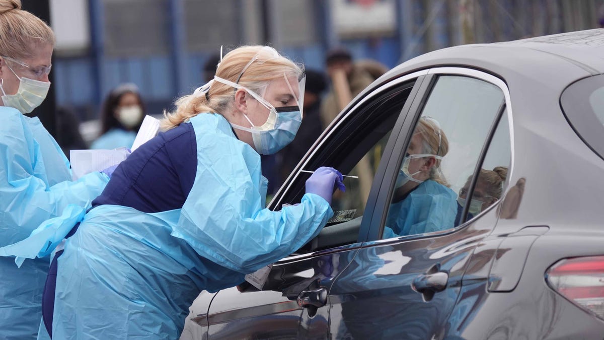 A drive-thru coronavirus testing station in Wilmington, Delaware, on Mar 13, 2020.