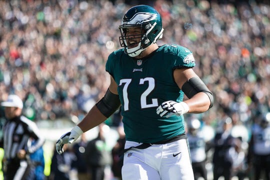 Philadelphia Eagles offensive tackle Halapoulivaati Vaitai during a game Oct. 21, 2018.