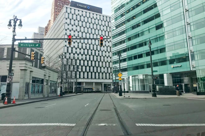 The streets of downtown Detroit were quiet on Monday morning.