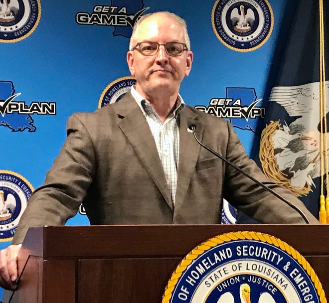 Louisiana Gov. John Bel Edwards conducts a press conference Monday, March 16, about the coronavirus crisis.