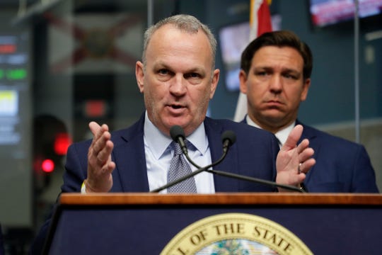 Florida Education Commissioner Richard Corcoran speaks at a press conference held to give an update on COVID-19 at the State Emergency Operations Center in Tallahassee Tuesday, March 17, 2020. 