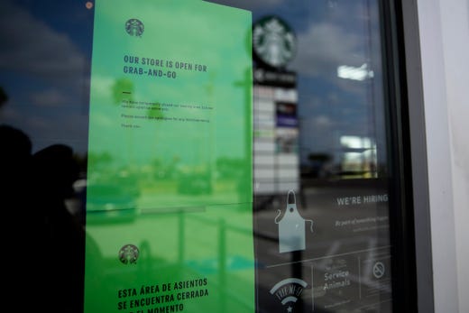 Starbucks at Saratoga Boulevard and Weber Road in Corpus Christi, Texas was open only for to-go and drive-thru orders in an effort to limit the spread of the novel coronavirus on Wednesday, March 18, 2020.