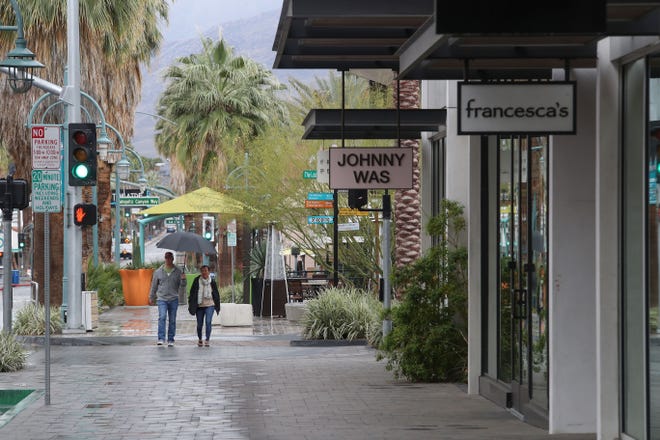 Downtown Palm Springs was mostly empty of poeple as coronavirus closures keep people away, March 18, 2020.