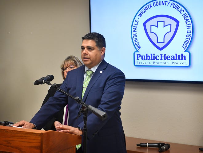 Wichita Falls Mayor Stephen Santellana speaks in March at a press conference announcing the first confirmed case of COVID-19 Coronavirus in Wichita Falls. The city was recently awarded a $5.8 million grant to reimburse qualifying expenditures related to response to pandemic.