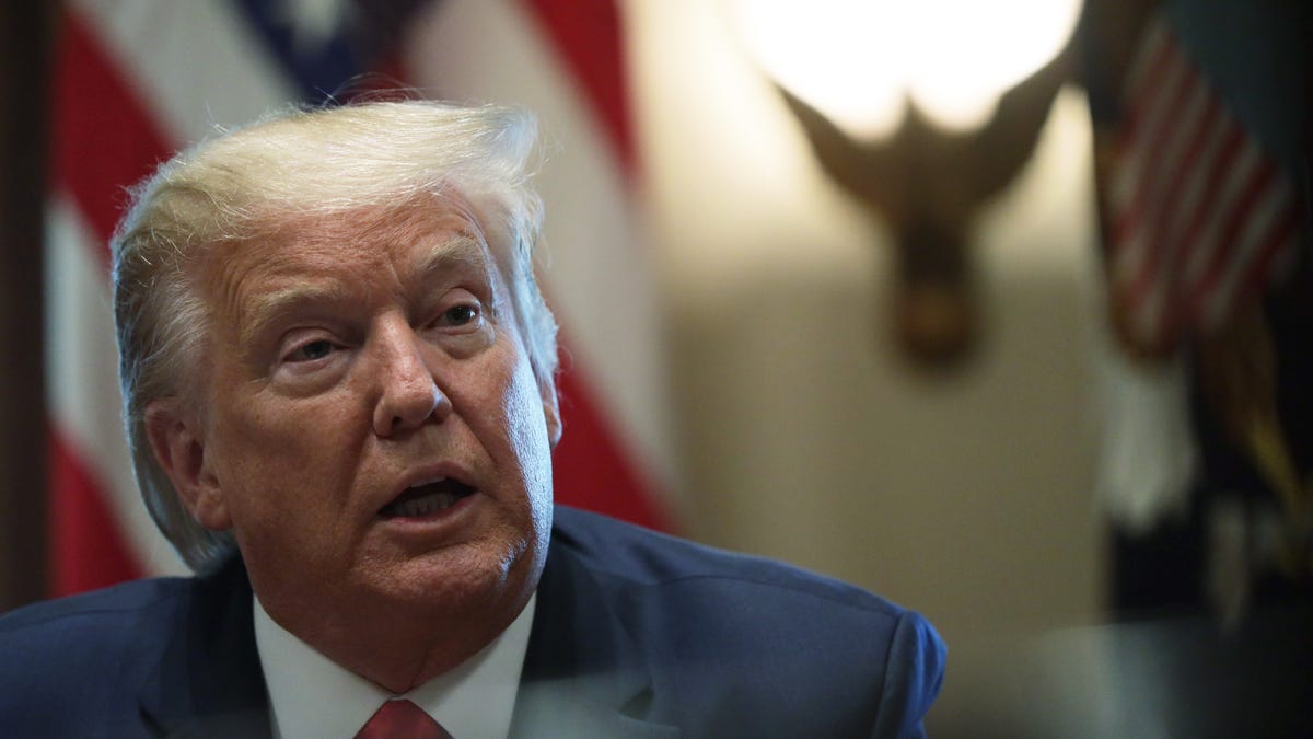 President Donald Trump speaks to members of the media during a meeting with representatives of American nurses at the Cabinet Room of the White House March 18, 2020 in Washington, DC. President Trump discussed with nurse representatives on combatting the COVID-19 pandemic.