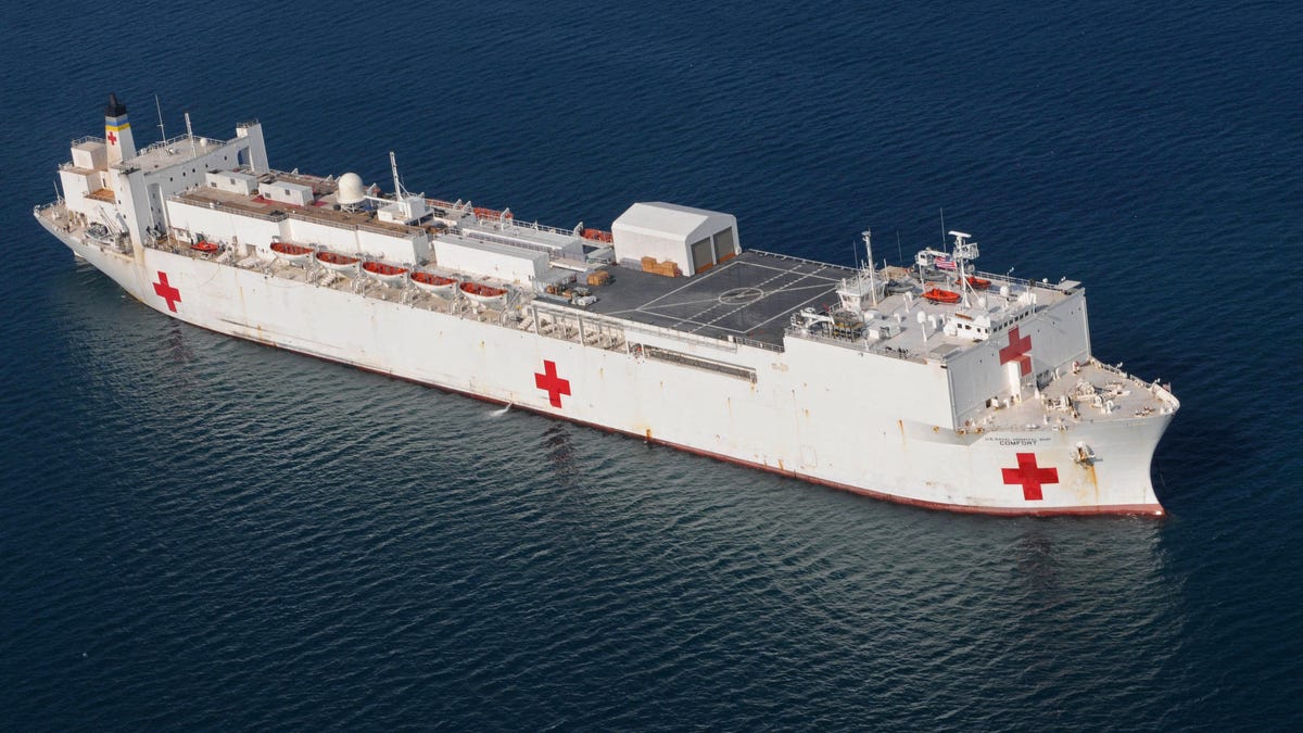 In this Jan. 20, 2010 file photo, the Military Sealift Command hospital ship USNS Comfort is anchored off the coast of Haiti  to support Operation Unified Response. On Wednesday, March, 18, 2020, President Donald Trump announced he will dispatch the Comfort to the New York City Harbor to provide New York City hospitals with relieve in taking on the COVID-19 virus.