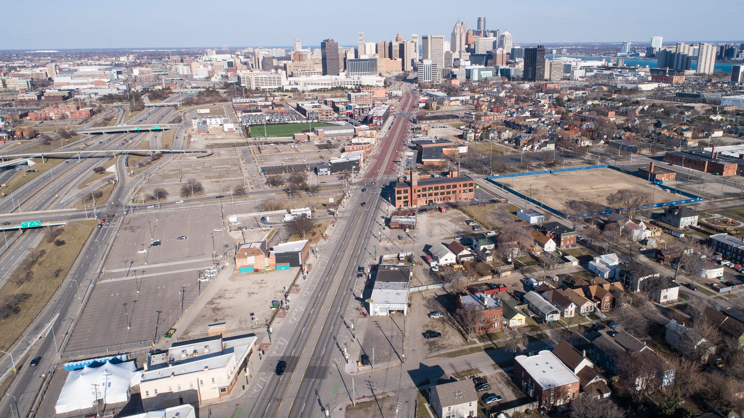 It is rush hour and St. Patrick's Day, but both Michigan Avenue through Corktown, the traditional party center on the Irish holiday, and I-75 are nearly empty as people stay home during the coronavirus crisis
