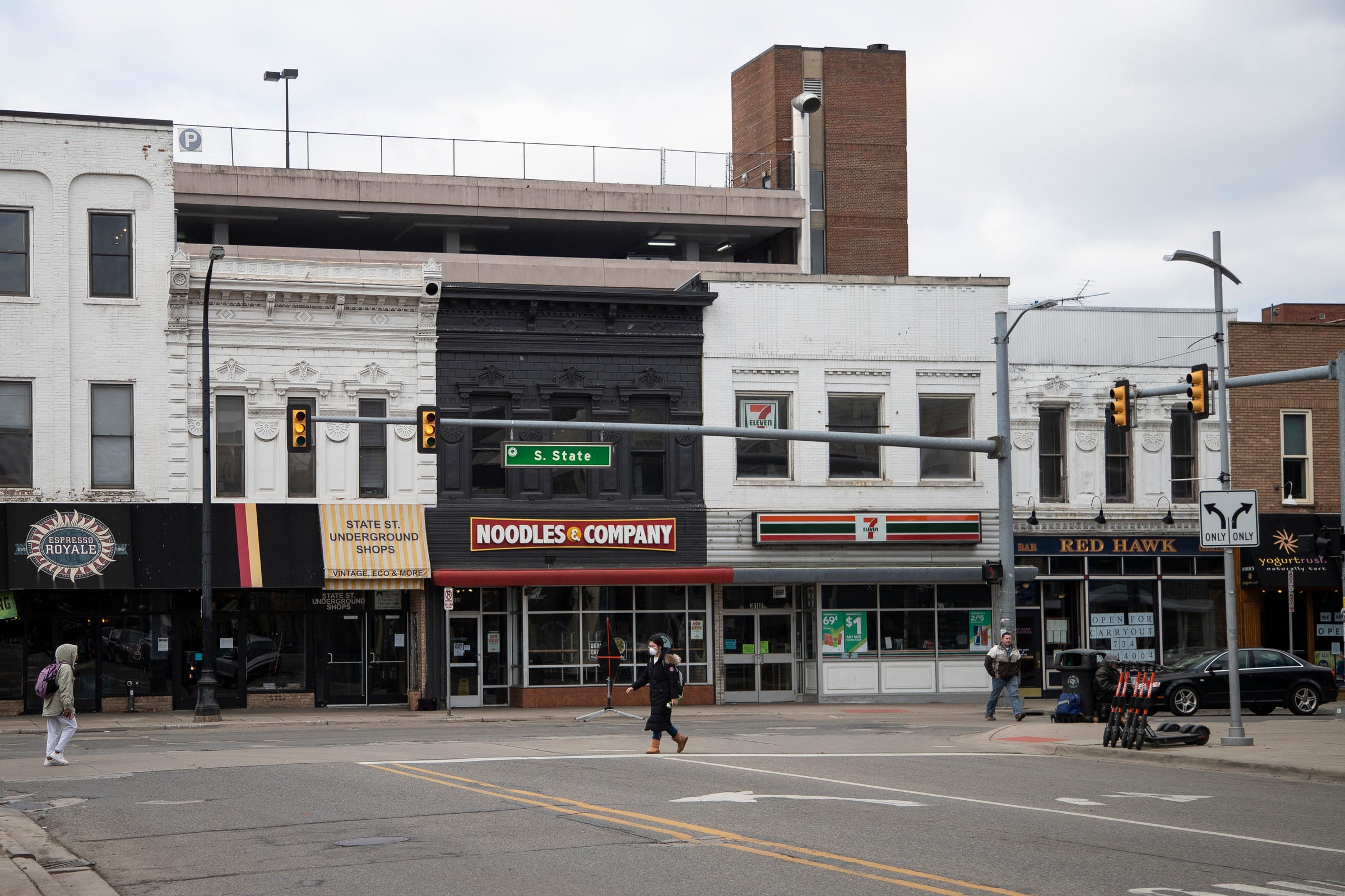 Intersections of South State Street and North University Avenue on University of Michigan main campus in Ann Arbor, Tuesday, March 17, 2020.

