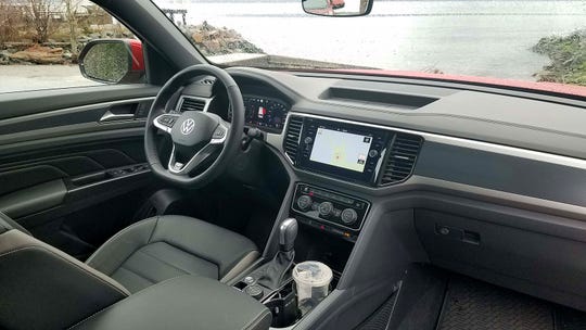 The interior of the 2020 VW Atlas Cross Sport lacks the pizzazz of the Chevy Blazer- opting instead for a more conservative style. Fortunately, two-tone color options are available if the acres of black aren't to your liking.