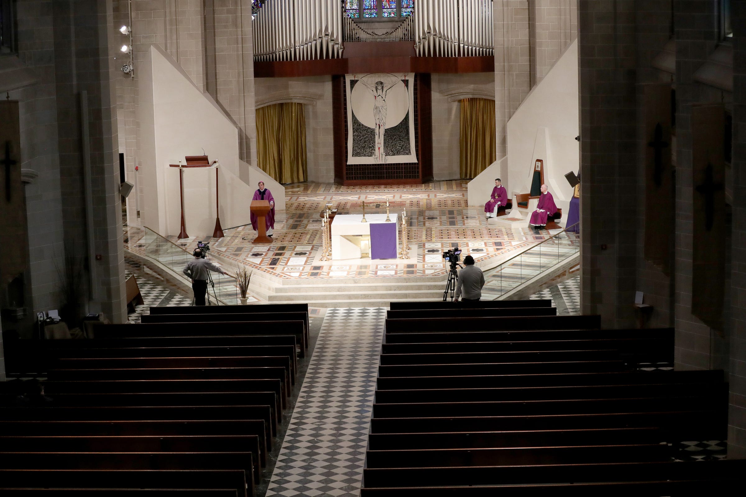 Due to the coronavirus pandemic, Archbishop Vigneron's Sunday mass from the Cathedral of the Most Blessed Sacrament was live-streamed to parishioners on Sunday, March 15, 2020.