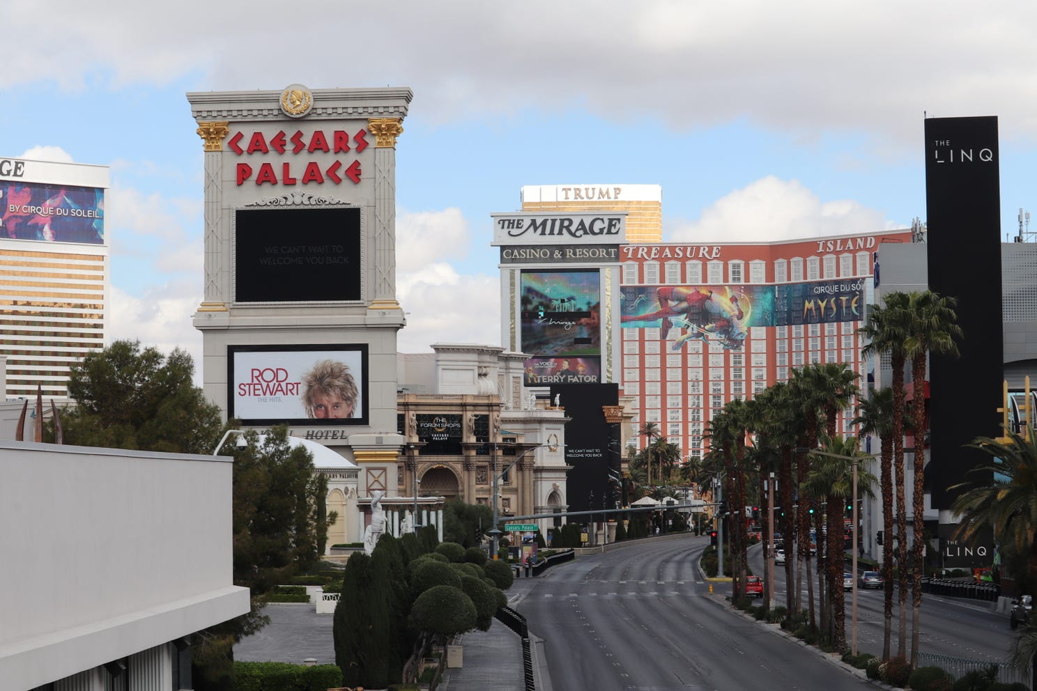 After the statewide shutdown of Nevada casinos to stem the spread of COVID-19, the Las Vegas Strip sat empty on March 20, 2020.
