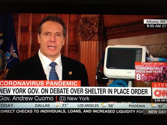 Gov. Andrew Cuomo spoke on CNN on March 19, 2020, standing next to a ventilator to urge the federal government to provide more of them to states amid the coronavirus pandemic.