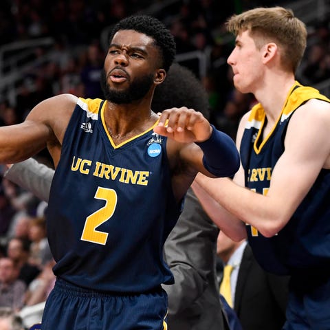 UC Irvine players celebrate during their win over 
