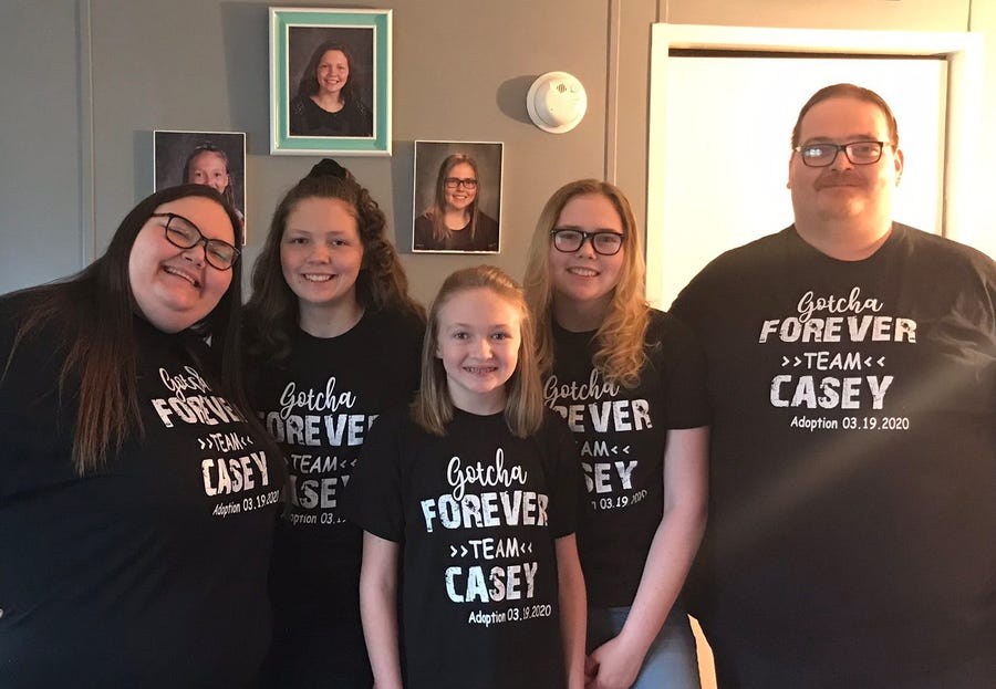 Sarah and Scott Casey of Scottsburg, Indiana, waited three years to adopt Sierra, Carly and Taylor. Coronavirus cost them the celebration they'd hoped for.