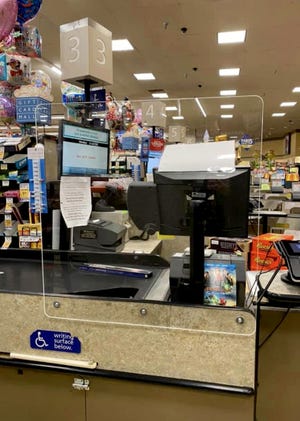 Albertsons grocery store in Palm Springs, Calif., has plexiglass set up between the customers and check out clerks. Essential businesses are making efforts to ensure safety and practice social distancing to fight the spread of coronavirus. 
Courtesy of Albertsons