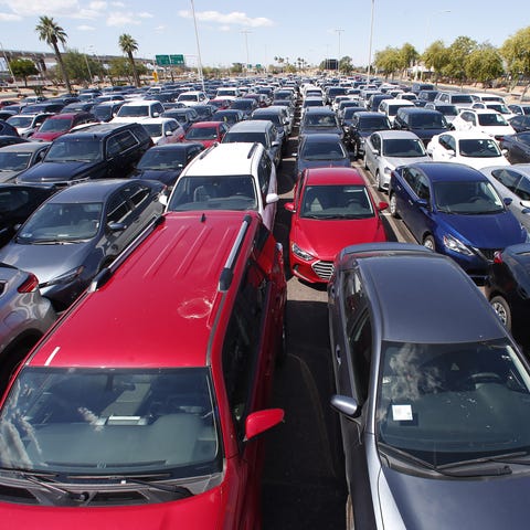 Cars are stored in the special events parking lot 