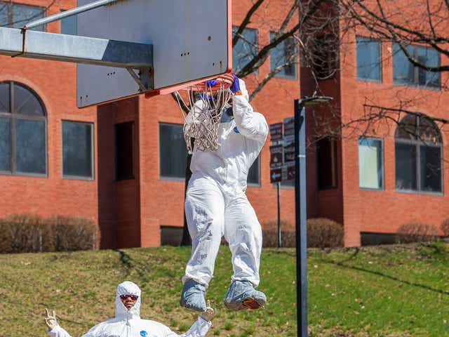 Poughkeepsie Pals Play Basketball In Hazmat Suits Amid Covid 19 Scare Poughkeepsie Pals Play Basketball In Hazmat Suits Amid Covid 19 Scare
