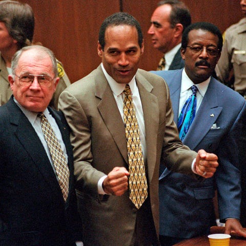 O.J. Simpson, center, reacts as he is found not gu