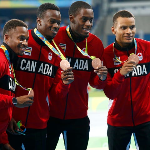 Team Canada celebrate winning the silver medal in 