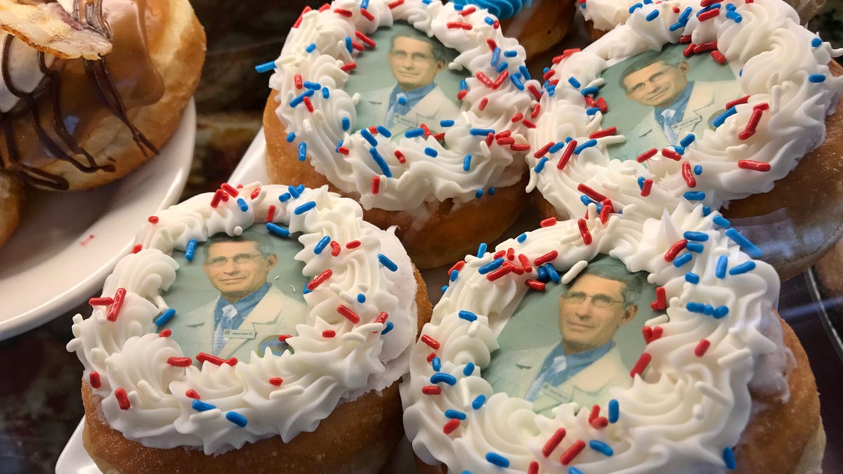 Dr. Anthony Fauci doughnuts are a new offering at Donuts Delite on Culver Rd in Rochester Wednesday, March 25, 2020.