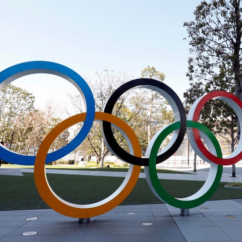 Olympic rings monument in front of National Stadiu