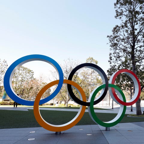 Olympic rings monument in front of National Stadiu