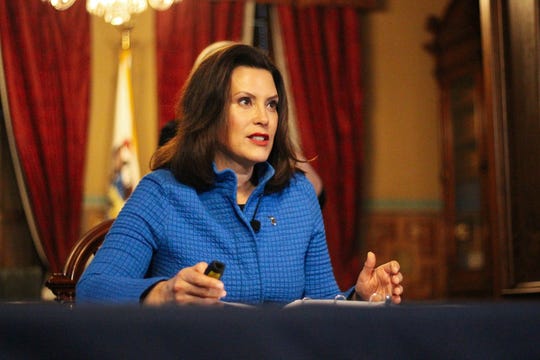 Michigan Governor Gretchen Whitmer speaks during a press conference Thursday in Lansing.