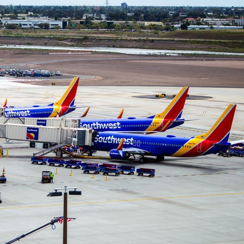 Southwest Airlines planes fill Terminal 4 at Phoen