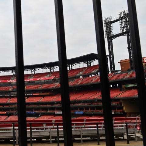 A view of the center field gate of Busch Stadium. 