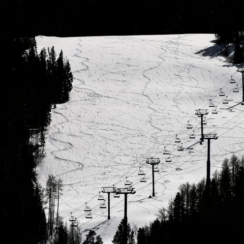 This Tuesday, March 24, 2020 photo shows ski lifts