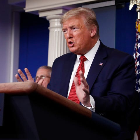 President Donald Trump speaks about the coronaviru