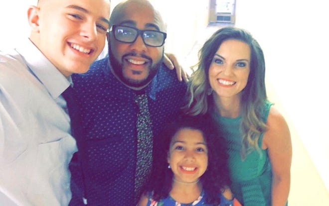Conrad Buchanan (middle) poses with his family, son Ethan, daughter Skye and wife Nicole. Buchanan, also known as DJ Griff Gotti, died on Thursday after testing positive for COVID-19. At 39, he remains one of the youngest victims in Lee County.