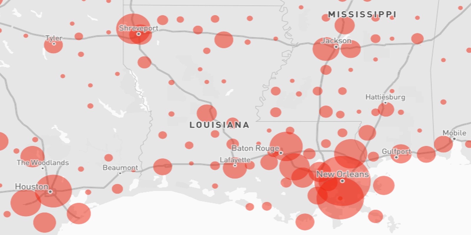 Louisiana coronavirus deaths, cases by parish map of COVID19
