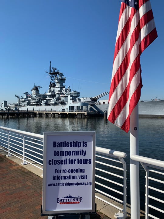 The retired battleship New Jersey, BB-62, sits closed to the public as a floating museum on the Delaware River in Camden because of uncertain state aid and a drop in other revenue due to continuing coronavirus prevention restrictions statewide. A revised state budget proposal with reinstated state aid is pending approval by the Legislature and Gov. Phil Murphy.