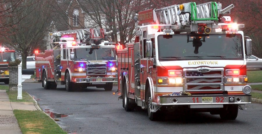 Eatontown  firetrucks and ambulances pass Joel Hakim's home March 29 in honor of his fifth birthday.