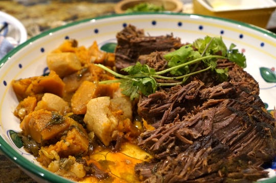 The first meal Chef Gloria Jordan made is a tender, flavorful pot roast with root vegetables