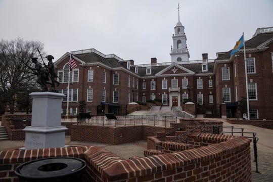 The Delaware State Capitol grounds sit quiet on Monday, March 30 amid the coronavirus pandemic.
