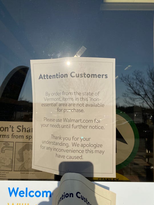 Walmart in Williston is letting customers know it is not offering "non-essential" items for purchase. The store roped off a large section of its store to comply with the governor's order April 1, 2020.