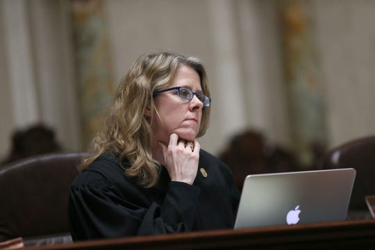Justice Rebecca Grassl Bradley listens during a 2018 Wisconsin Supreme Court session.