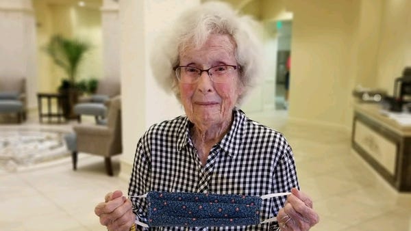 Ruth Anderson, 101, makes quarantine masks from he