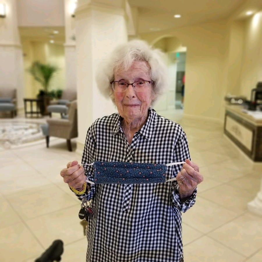 Ruth Anderson, 101, makes quarantine masks from her apartment at The Arlington in Naples