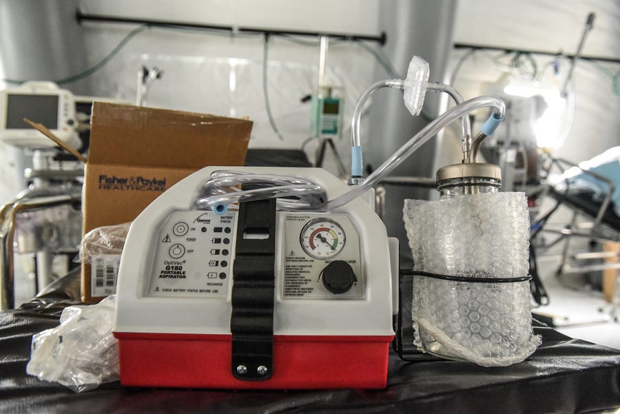 An emergency field hospital in New York's Central Park has one of the ventilators that are in such high demand during the coronavirus pandemic.