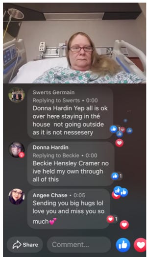 Donna Bourne made a Facebook Live post at OhioHealth Mansfield Hospital for her children and grandchildren. She later made the post public about her COVID-19 experience.