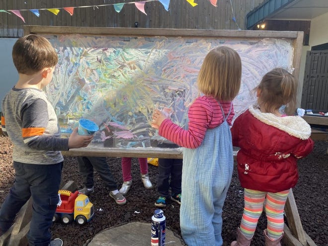 Children alt='https://www.gannett-cdn.com/presto/2020/04/05/USAT/f25c8b45-d62e-4bb3-903f-4e7c116a6f3a-Liz-Willen-MongeauCoronoaFragile7-new-scaled_1.jpeg?width=660&height=495&fit=crop&format=pjpg&auto=webp' paint outside as part of their day at Small Wonders, a child care center in Portland, Oregon. The center has closed both of its schools in reaction to the global coronavirus outbreak.