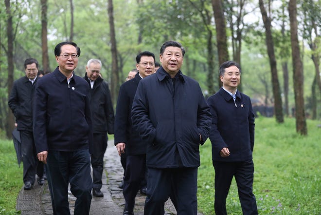Chinese President Xi Jinping visits Hangzhou, in eastern China's Zhejiang Province, on March 31, 2020.
